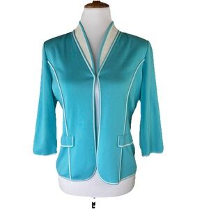 Ming Wang Cardigan Jacket Blue White 3/4 Sleeve‎ Women S Hook-Eye Closure READ